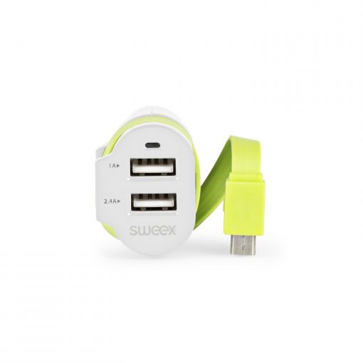 Billaddare 3-Utgångar 6 A 2 x USB / Micro USB Vit/Grön