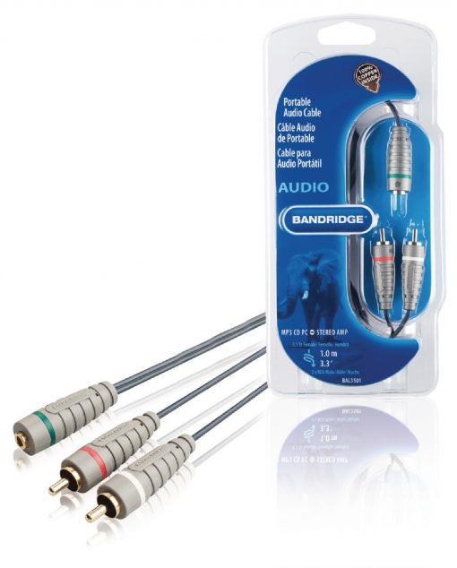 2xRCA Hane - 3.5mm Hona 1m | Stereo Ljudkabel | 1.00 m