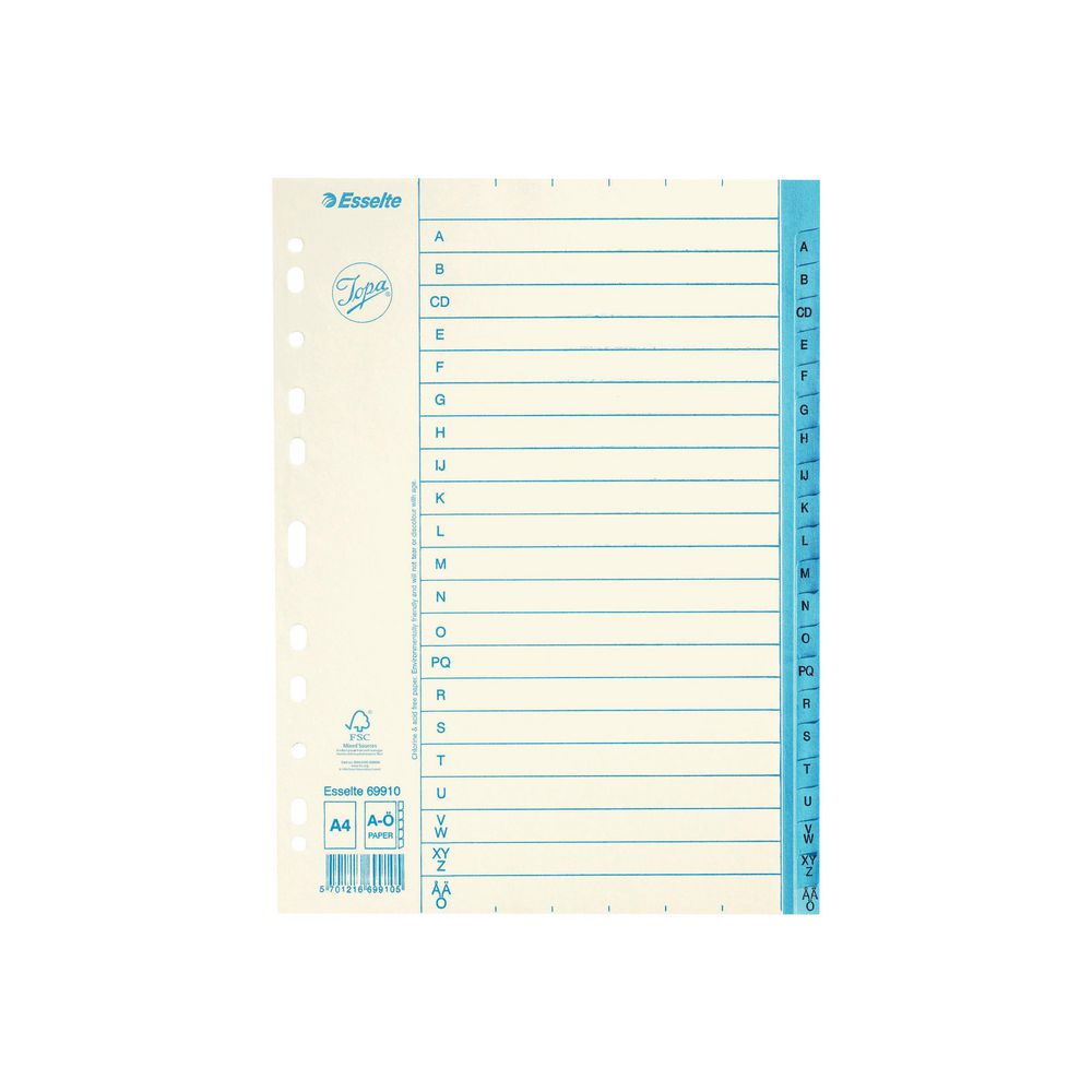 Pappersregister A-Ö JOPA A4 vit/blå - 69910ST