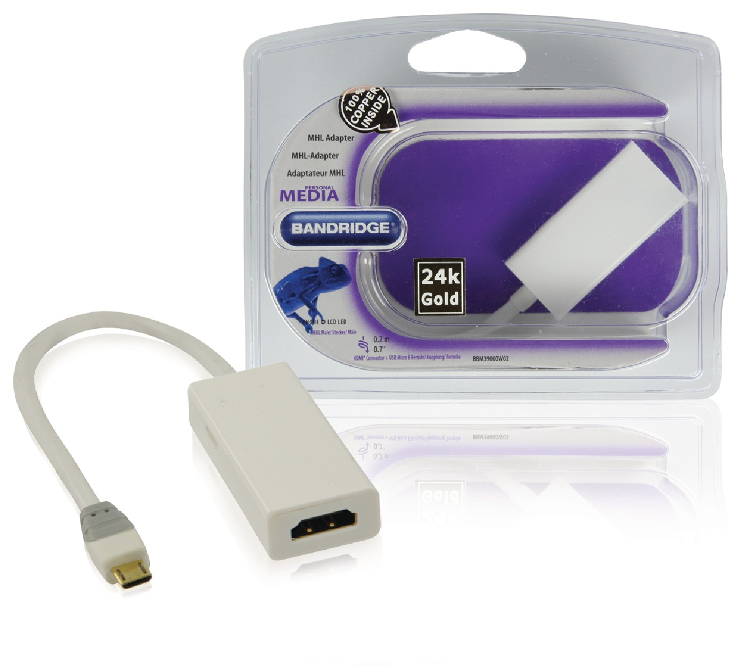 MHL-adapter 0.2 m | HDMI hona - micro B hane | vit